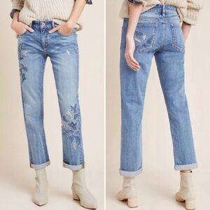 Anthropologie Pilcro and the Letterpress Slim Boyfriend Embroidered Jeans 27